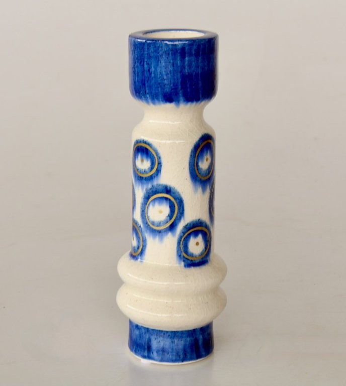 BLUE CERAMIC CANDLE STICK  25X8CM